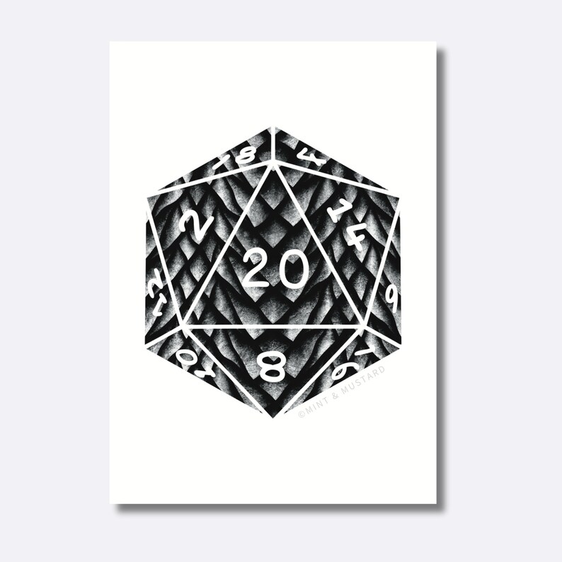 D20 Silver Dragon Scale Art Print Inspired by the Dragon colours from Dungeons and Dragons, D&D, DnD image 2