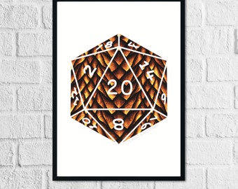 D20 koperen draak schaal Art Print | Geïnspireerd door de Dragon-kleuren van Dungeons and Dragons, D&D, DnD