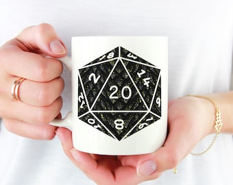 D20 Black Dragon Scales Mug | 11oz White Ceramic Mug for fans of Tabletop Role Playing Games such as Dungeons and Dragons (DnD, D&D)