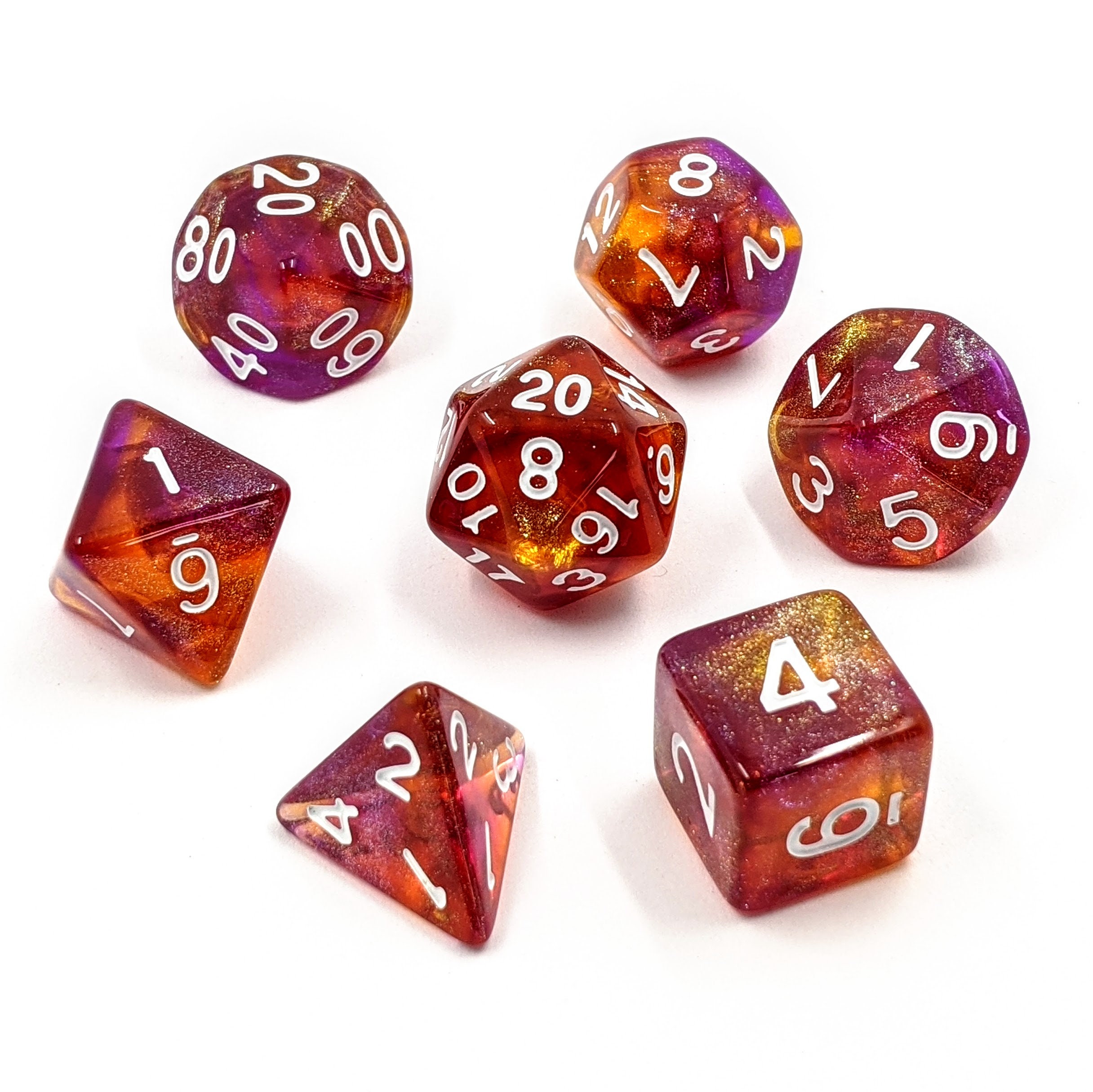 D20 D&D Role Play RPG 7 Dice Poly Set Crystal Caste Gold Mist RED D20 D&D Role Play RPG 7 Dice Poly Set Crystal Caste Gold Mist RED