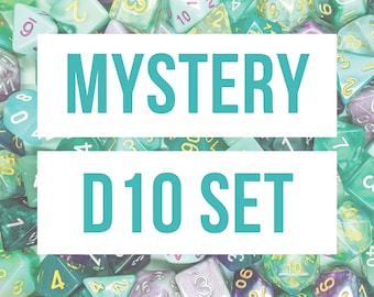 Mystery D10 Dice Set / Juego de 5x dados de 10 caras solamente / Dados poliédricos para juegos de rol de mesa como mazmorras y dragones (DnD, D&D)