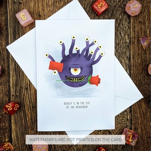 Hermosa tarjeta Beholder / Mazmorras y dragones / Tarjeta Geeky D&D para un ser querido en el día de San Valentín, aniversarios o simplemente porque sí.