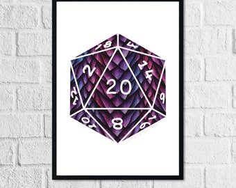 D20 Faerie Dragon Scale Art Print | Inspired by the Dragon colours from Dungeons and Dragons, D&D, DnD