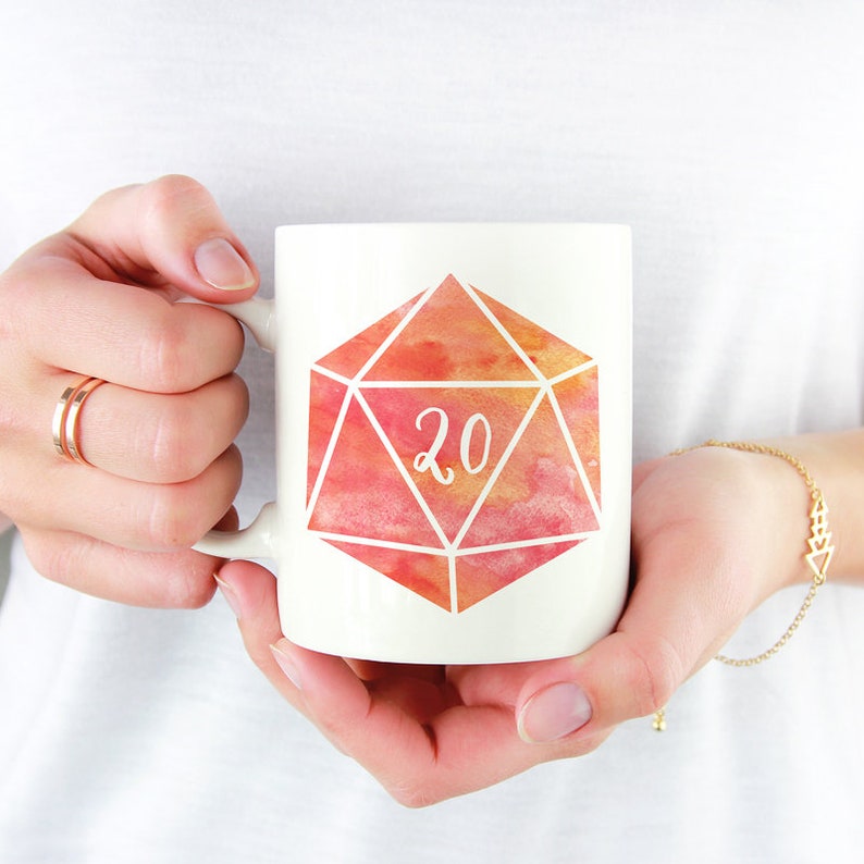 Taza de dados D20 / Opciones de color / Taza de café de cerámica blanca de 11 oz / Mazmorras y dragones / RPG / Regalo para geeks Orange