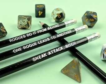 Rogue Class D&D Pencil Set | Sneak Attack | Dungeons and Dragons | RPG | DnD | Roll for Initiative | 5e
