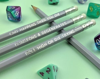 D&D Bleistiftset | Dungeons und Drachen | Rollenspiel | DnD | Geschenk für Geeks | Dungeon-Meister | Rolle für Initiative | Kritische Rolle