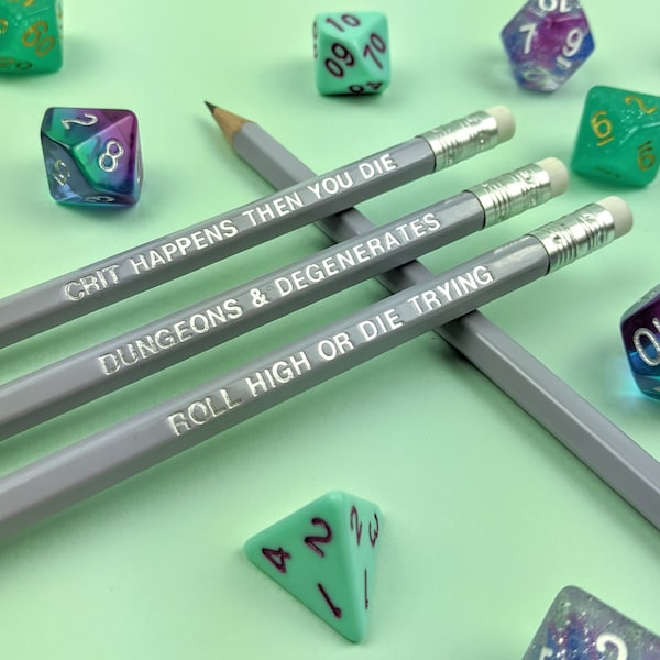 D&D Pencil Set | Dungeons and Dragons | RPG | DnD | Gift for Geeks | Dungeon Master | Roll for Initiative | Critical Role