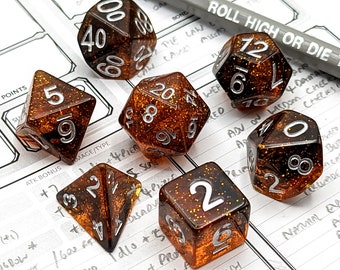 Tigers Eye Dice Set | 7pc Resin Polyhedral Dice Set for Tabletop Role Playing Games such as Dungeons and Dragons (DnD, D&D)