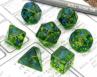 Green Arrow Dice Set | 7pc Resin Polyhedral Dice Set for Tabletop Role Playing Games such as Dungeons and Dragons (DnD, D&D)