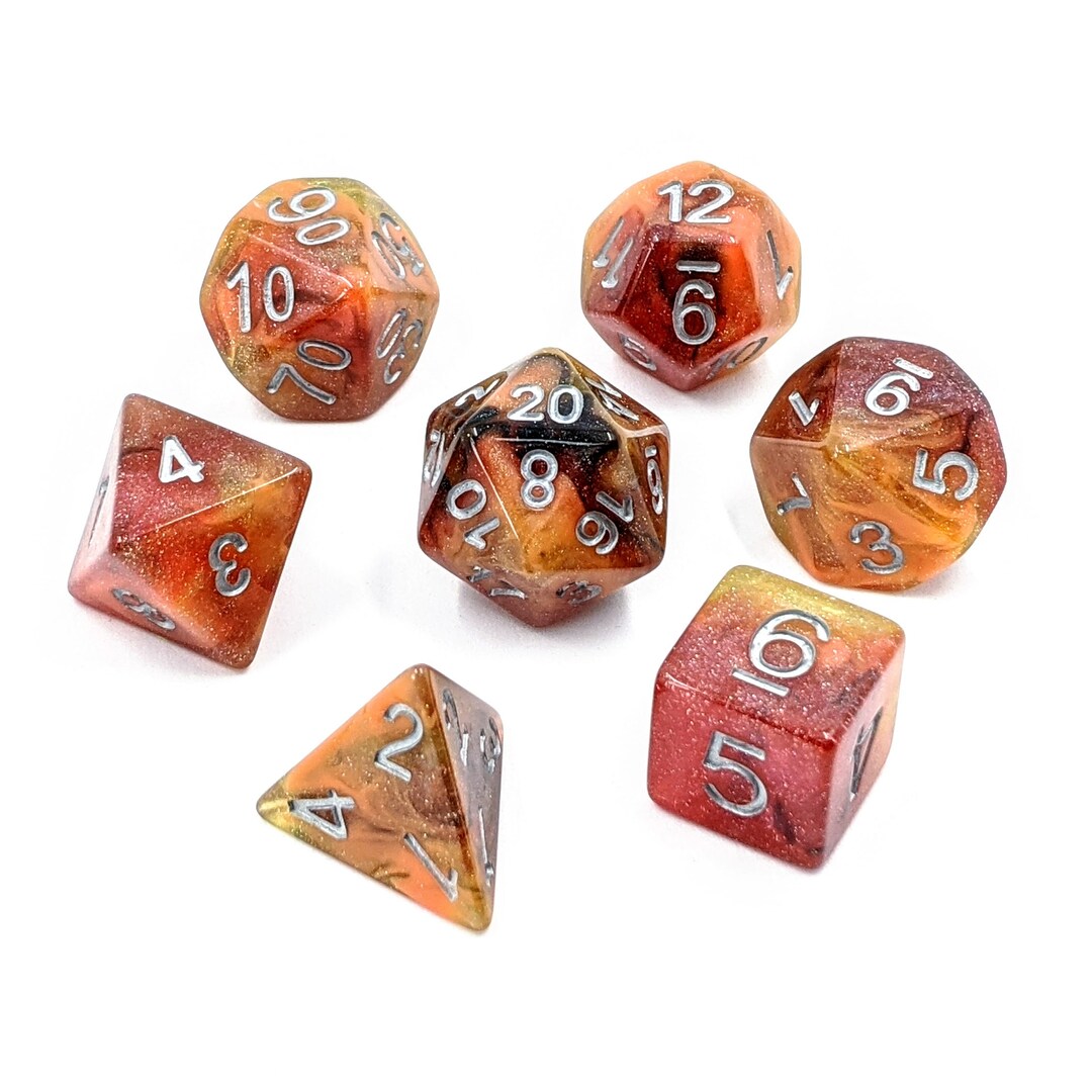Fire Transmutation Dice Set Glitter Polyhedral Dice Set Etsy