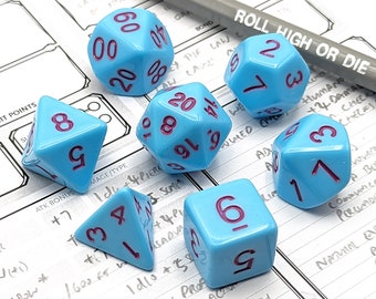 Sorbet Blue Dice Set | 7pc Acrylic Polyhedral Dice Set for Tabletop Role Playing Games such as Dungeons and Dragons (DnD, D&D)