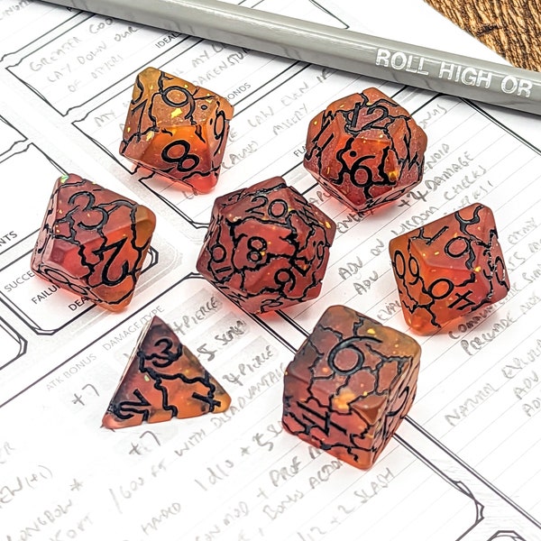 Fractured Lava Dice Set | 7pc Matte Resin Polyhedral Dice Set for Tabletop Role Playing Games such as Dungeons and Dragons (DnD, D&D)
