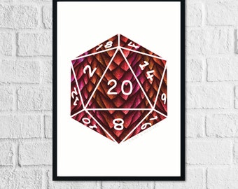 D20 Rode draak schaal Art Print | Geïnspireerd door de Dragon-kleuren van Dungeons and Dragons, D&D, DnD