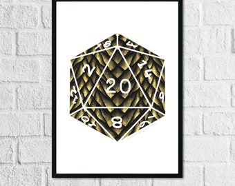 D20 Gold Dragon Scale Art Print | Inspired by the Dragon colours from Dungeons and Dragons, D&D, DnD