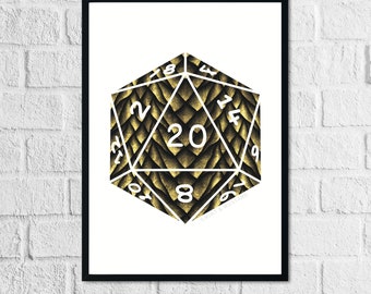 D20 gouden draak schaal Art Print | Geïnspireerd door de Dragon-kleuren van Dungeons and Dragons, D&D, DnD