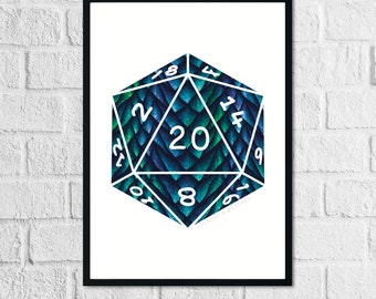 D20 Blue Dragon Scale Art Print | Inspired by the Dragon colours from Dungeons and Dragons, D&D, DnD