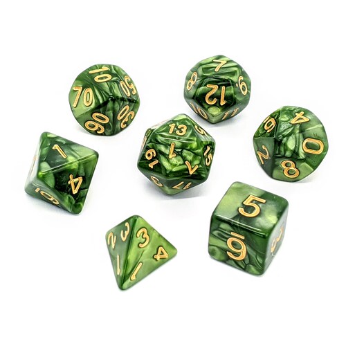 Dice 7 Piece set D & D Lt Green Pearl Polyhedral Pathfinder Dungeons & Dragons 