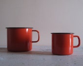 Vintage Red Enamel Jug and Mug, Enamel Pitcher and Cup , Enamelware, Vintage Red Metal Pitcher and Mug, Enamel Kettle