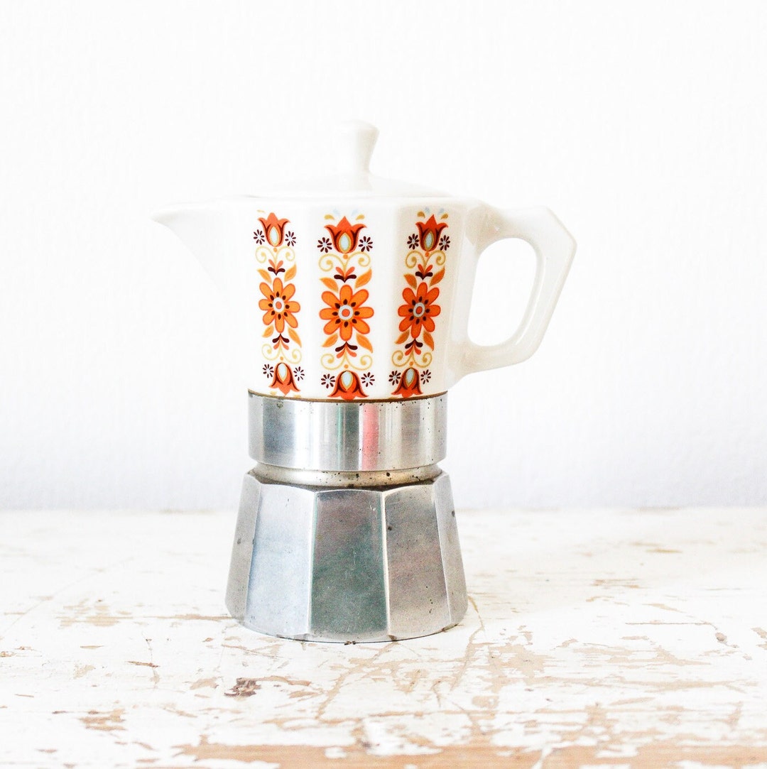 Vintage 60s Italian Ceramic Coffee Maker With Orange Flowers Etsy