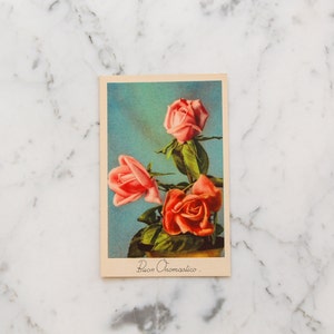 Vintage illustrierte Postkarte, Blumen Grußkarten, Buon Onomastico, glücklicher Namenstag 1950er Jahre Blumen Grußkarten, Retro Grußkarten