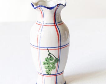 Handbemalte Vintage Keramik Vase | Ausgebogter Rand | Trauben & Blätter