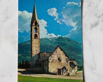 Vintage Bormio Italien Postkarte: San Gallo Kirche, Lorbeer