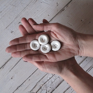 4 Rare Antique Ceramic Buttons – White Porcelain & Bronze Metal – Vintage Handmade Sewing Buttons – Collectible Craft Supplies