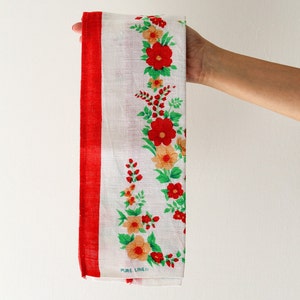 1970s Vintage Linen Tea Towel, Retro Floral Print Tea Towel from the 1970s Made in Italy, Floral Illustration Teatowel, Linen Tea Towel