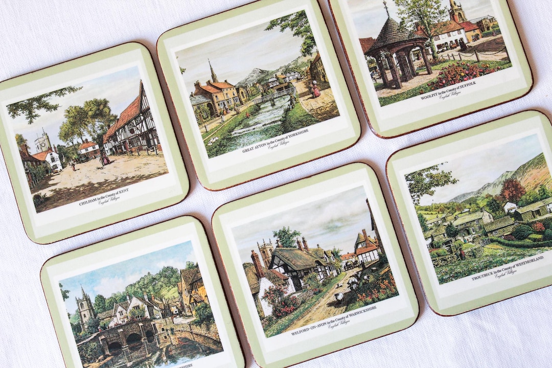 Vintage Pimpernel Coasters English Villages Set of 6, Cork Backed Drink ...
