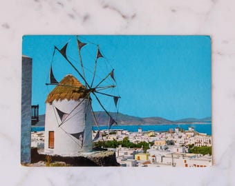 Vintage Postkarte Windmühle in Mykonos Griechenland | 1960er Jahre Inselreise Foto | Mediterranes Souvenir
