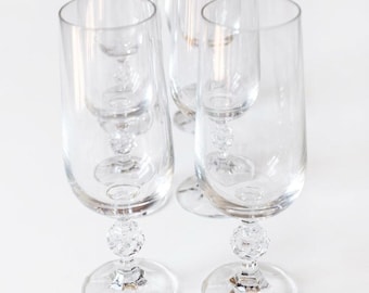 Set aus 6 Vintage-Champagnerflöten aus böhmischem Kristall – Modell Claudia mit facettiertem Stiel, tschechisches Kristallglas (17 cm)