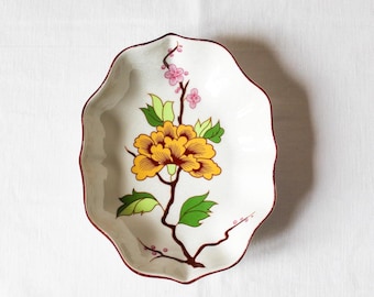 Vintage Hollohaza Ungarn Porzellan Teller, handbemalte Volkskunst Blumen Schmuckschale, 1980er Jahre ungarische Keramik Ring Schale, Retro Home Geschenk