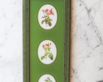 Vintage Framed Floral Print 1990s - Flowers - Vintage Art, Framed Print, Wooden green frame, wall decor, wall hanging