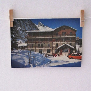 Cartão postal de hotel vintage - Hotel Restaurant Le Grand Bec, Pralognan-la-Vanoise, França / região Ródano-Alpes / Montanhas / Natureza