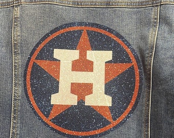 Astros Jean Jacket-custom made glitter letters