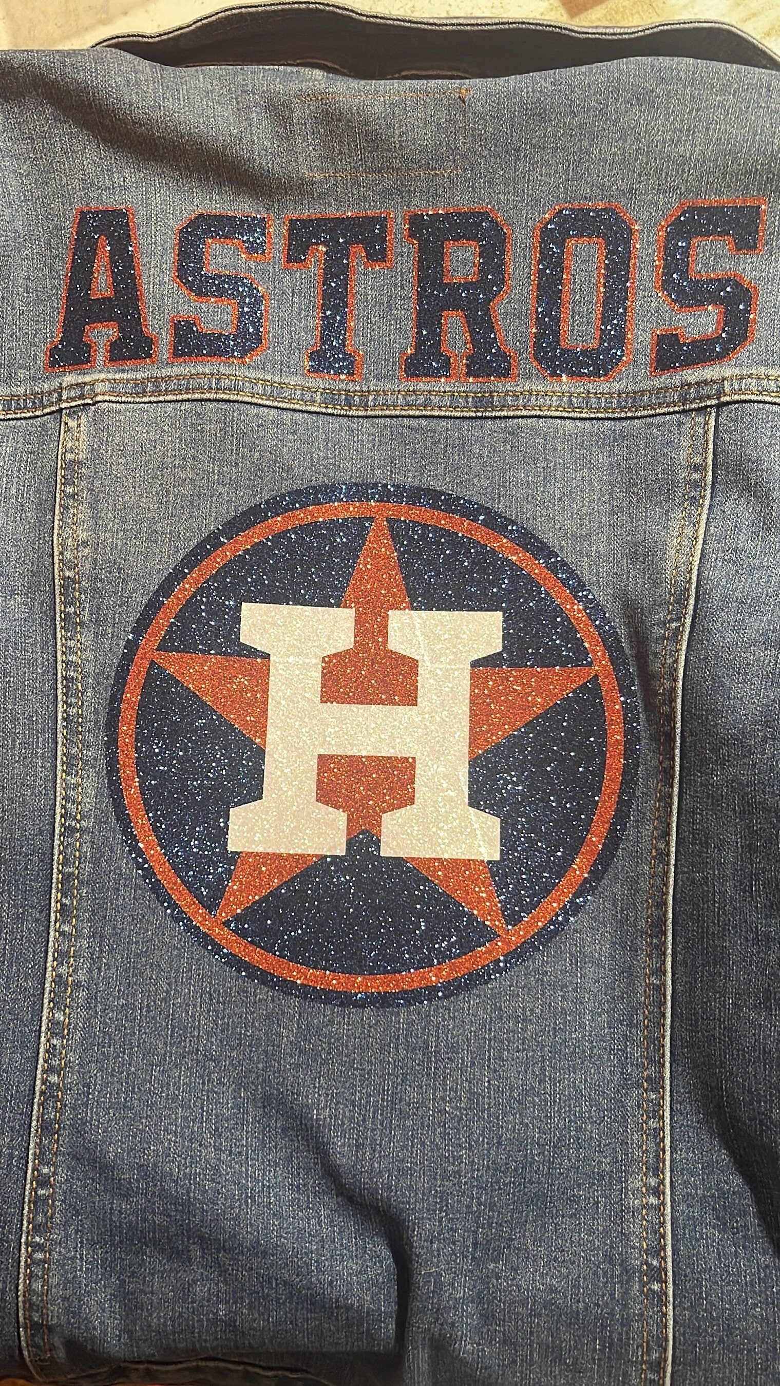 Astros Jean Jacket-custom Made Glitter Letters 