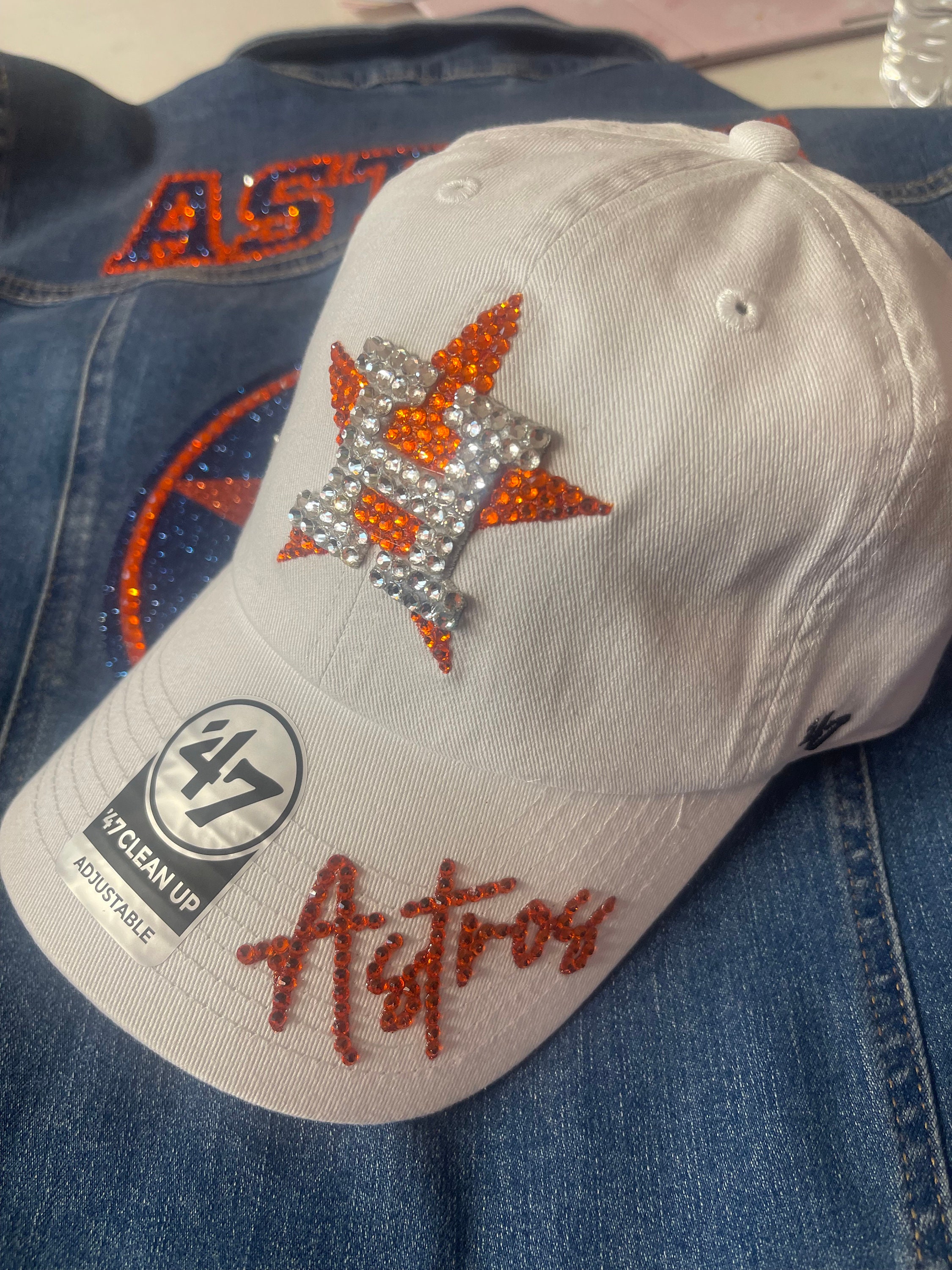 WHITE Rhinestone Handmade Astros Baseball Hat - Etsy