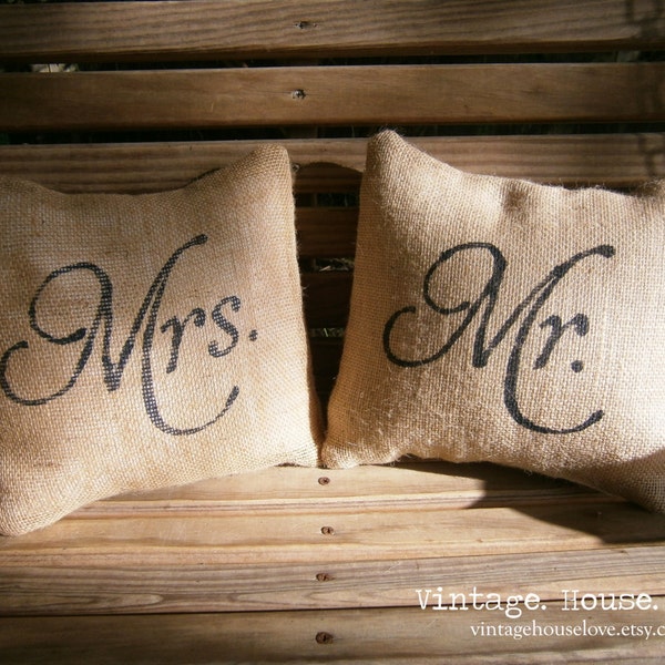 Mr. & Mrs. Burlap Pillows