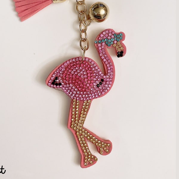 Bling Flamingo Custom Rhinestone Keychain, Flamingo Backpack Charm, Flamingo Keychain, Animal Key Fob, Flamingo Custom Keychain