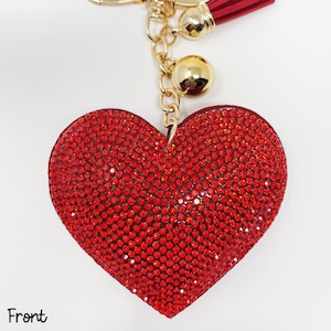 Bling Rhinestone Red Heart, Valentine Custom Rhinestone Keychain, Rhinestone Valentine Heart Backpack Charm, Rhinestone Heart Keychain