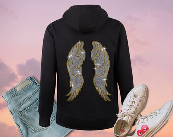 angel wing hoodies with rhinestones