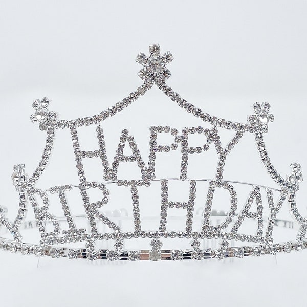 Rhinestone Happy Birthday Crown, Happy Birthday Tiara, Happy Birthday Crystal Tiara, Women Girls Crown  Birthday Party, 5.0'' SILVER