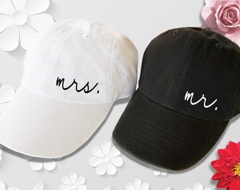 Mr. and Mrs. Hats, Mrs. Last Name Hat, Dad Hats, Honeymoon Hats, Just Married Hats, Engagement Gift, Bride Hat, Baseball Hat, Custom Hat