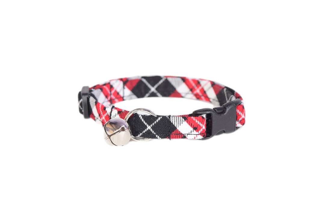Plaid Cat Collar Black and Red Cat Collar Breakaway Cat Etsy