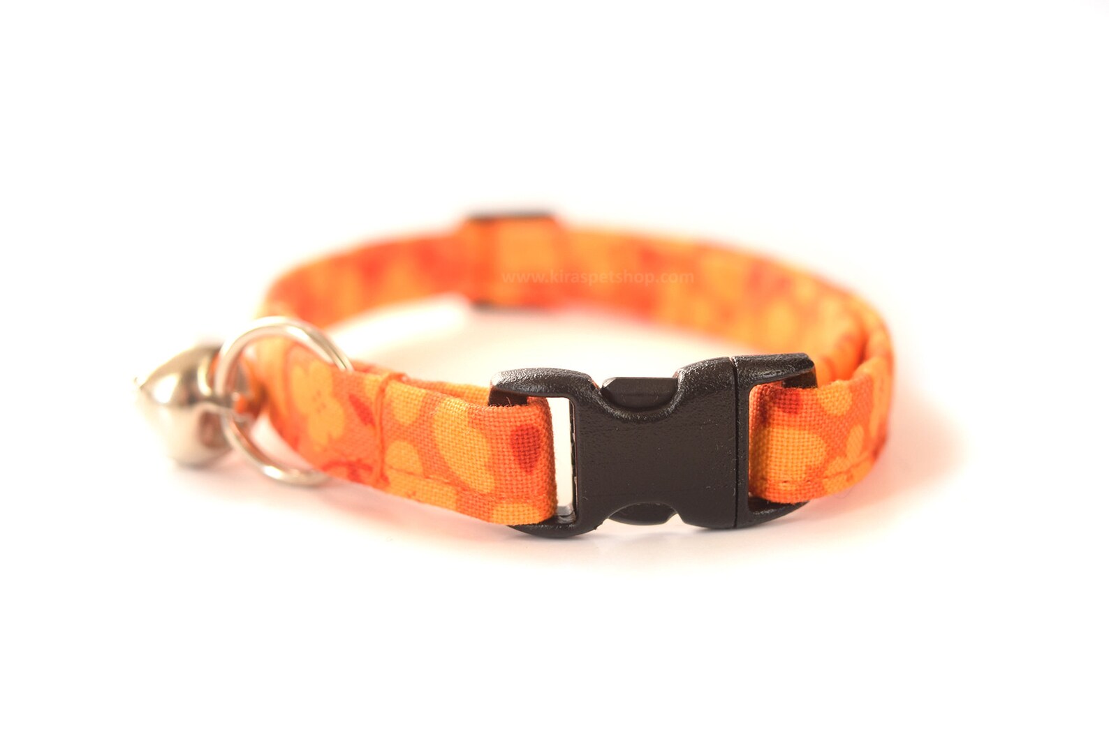 Orange Floral Cat Collar Breakaway Cat Collar Orange Kitten Etsy