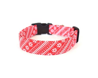 Winter Dog Collar, Festive Dog Collar, Christmas Pet Accessories, Red Snowflake, Nordic Print Dog Collar, Designer Dog Collar, Dog Accessory