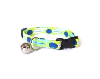 Lime Green Cat Collar, Breakaway Cat Collar, Green & Navy Blue