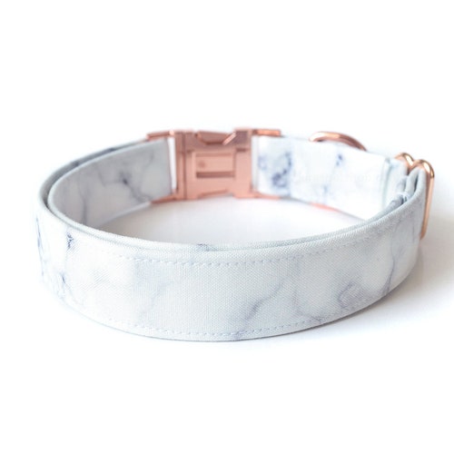 White Marble Dog Collar Plastic or Metal Hardware Rose Gold Etsy