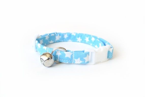 Sky Blue Cat Collar Breakaway Cat Collar Blue & White Stars - Etsy España