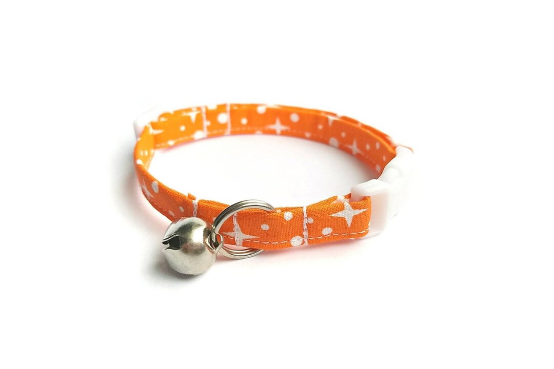 Orange Cat Collar, Breakaway Cat Collar, Orange Stars, Space Print